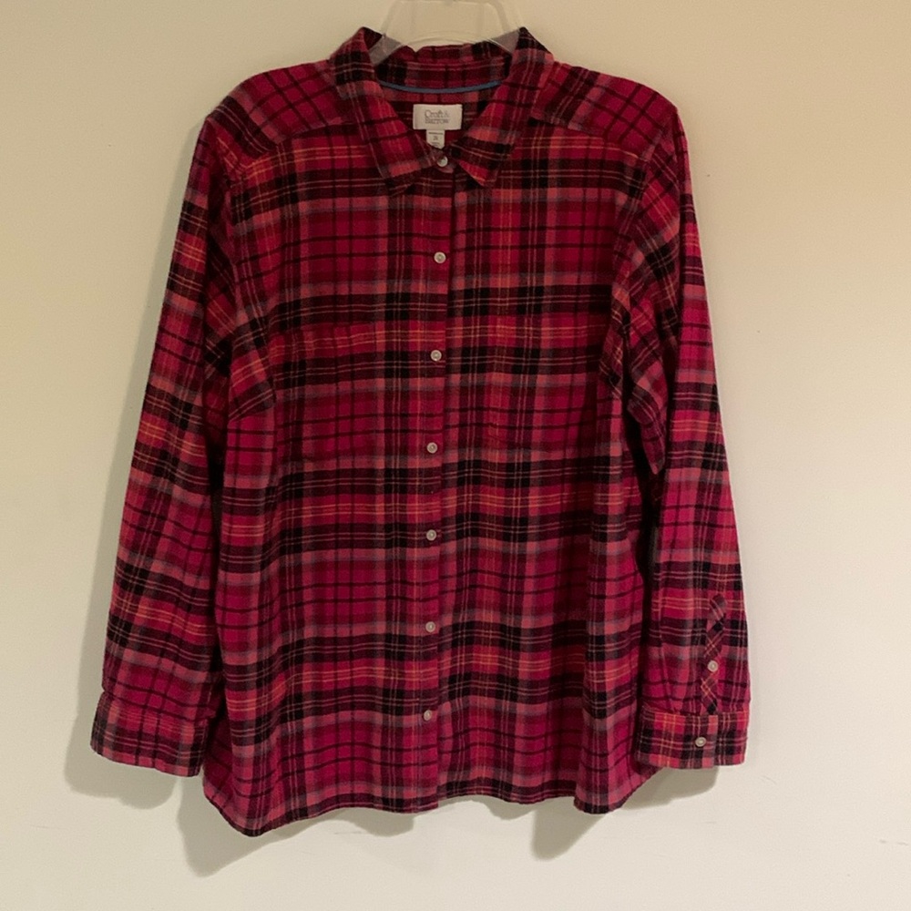 Croft & Barrow Hot Pink & Black Soft Cotton Plaid Button Down Shirt, Size 2X
